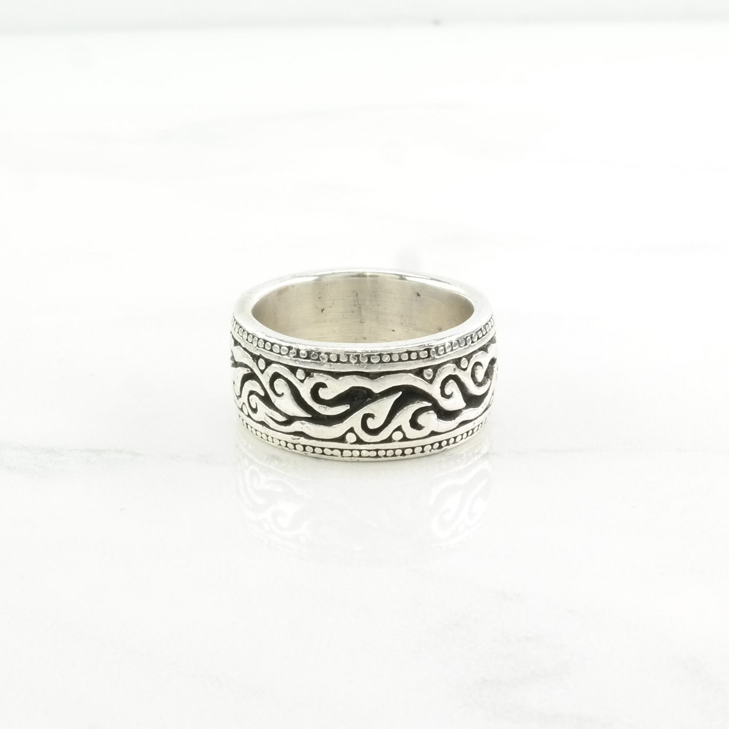 Sterling Silver Ring Wave Overlay Size 7 3/4