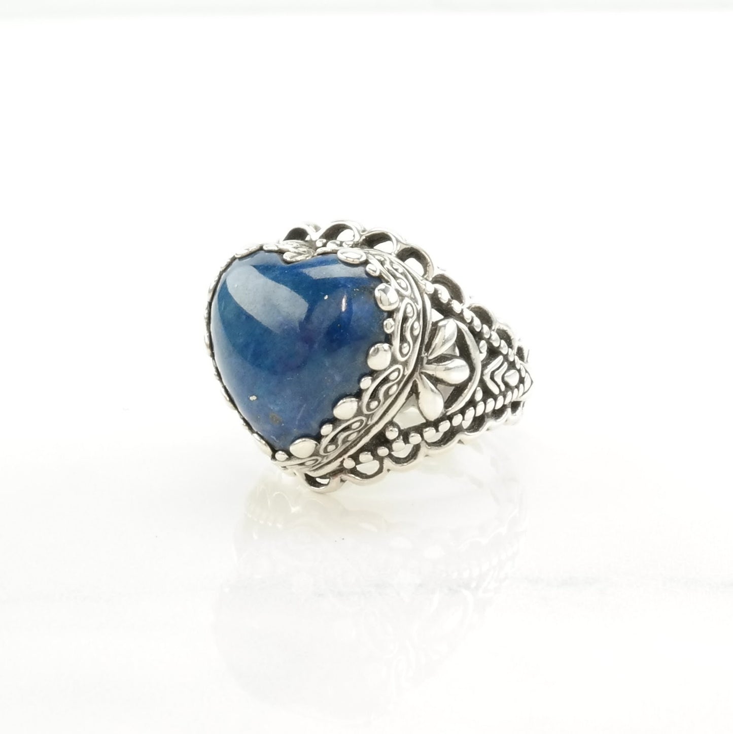 Carolyn Pollack Silver Ring Denim Lapis Heart, Scroll Sterling Blue Size 8 1/4