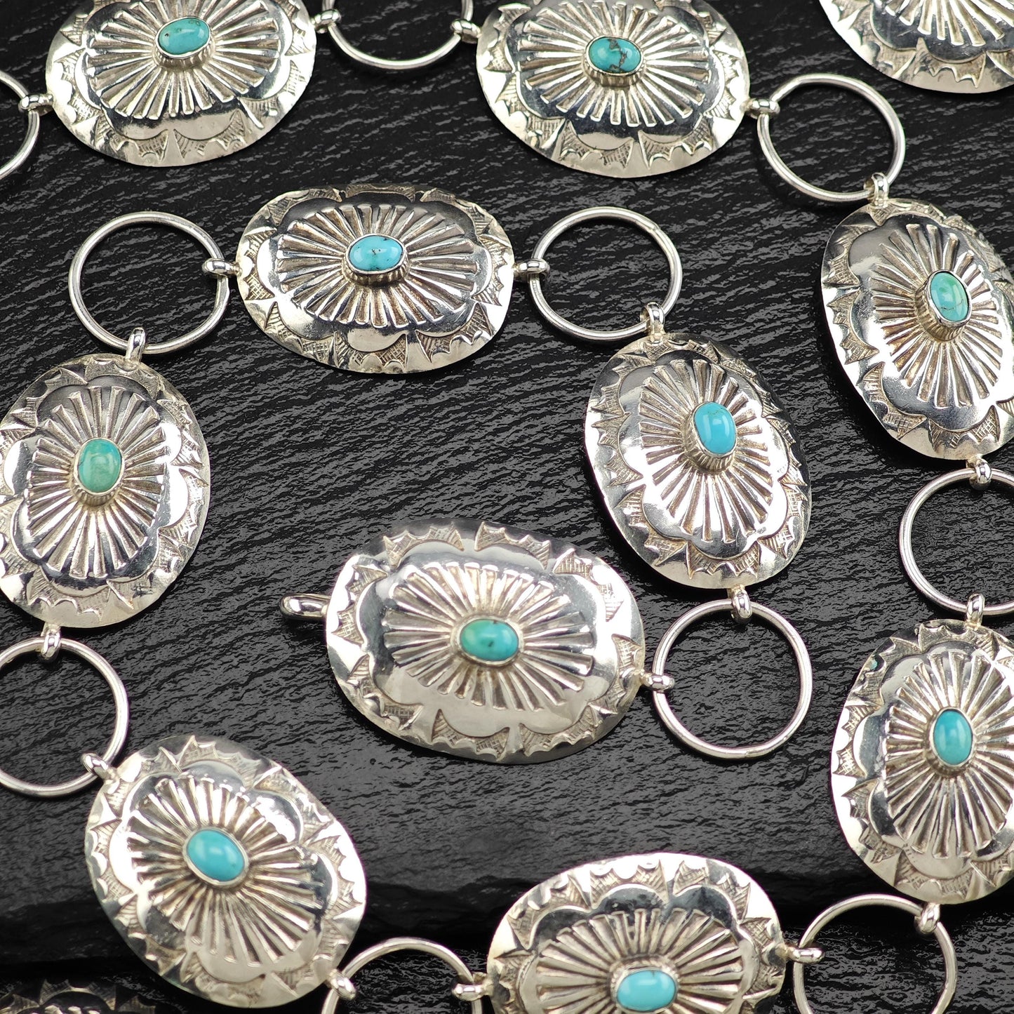 Native American Turquoise Concho Belt Sterling Silver