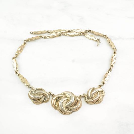 Vintage Victorian, Antique Sterling Silver Gold Gilded Twisted Love Knot Necklace