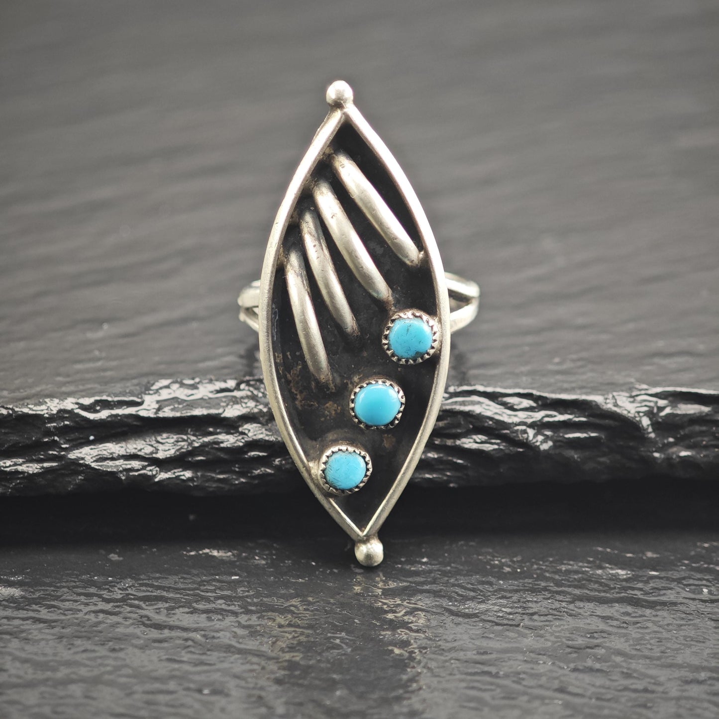 Zuni Petit Point Silver Arc Details Sterling Silver Ring Sz 4 1/2 R6654