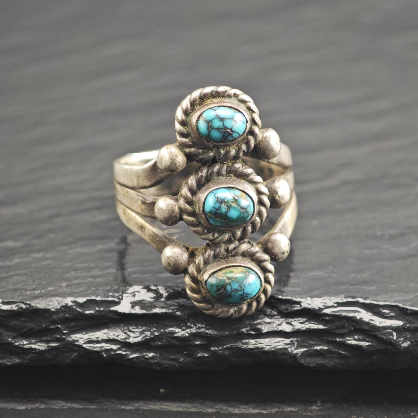 Native American Spiderweb Turquoise Sterling Silver Ring Sz 7 3/4 R6657