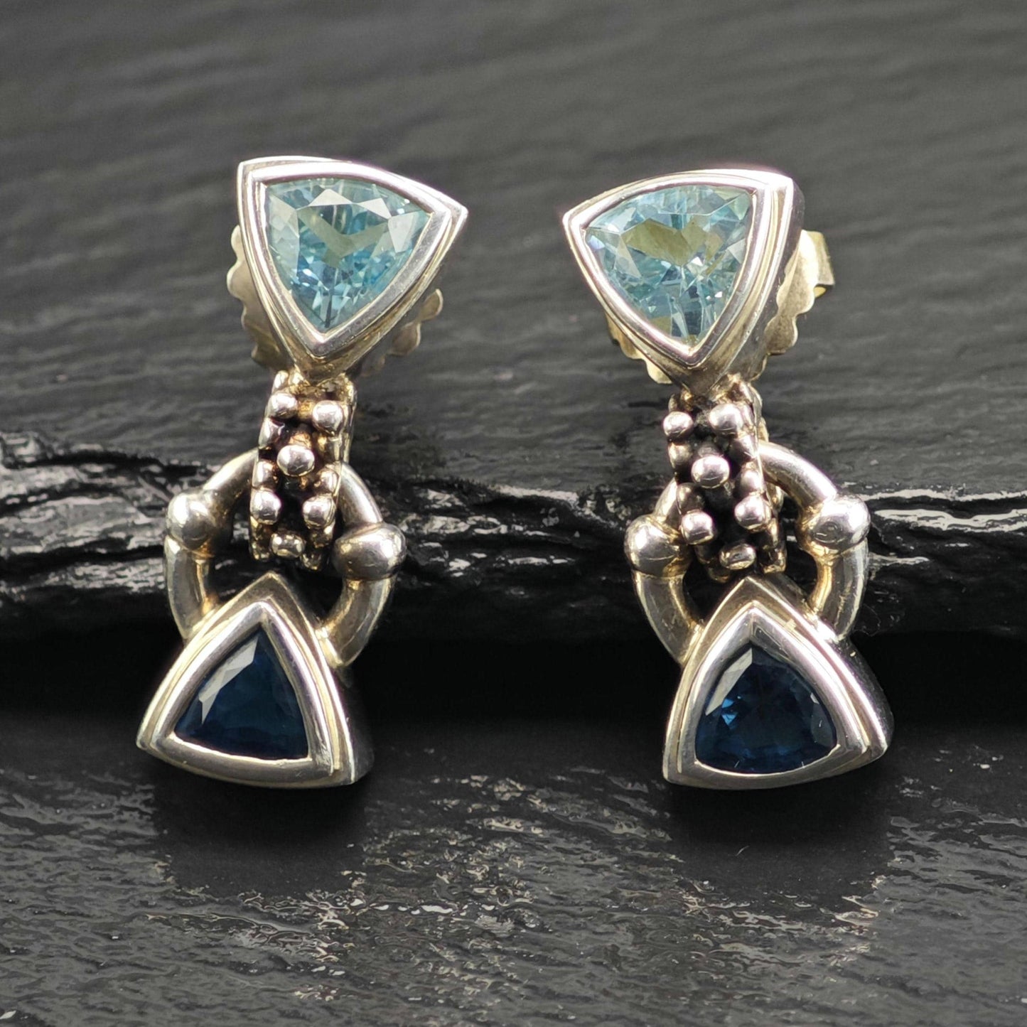 Vintage Michael Dawkins Topaz, 14K Gold Post Sterling Silver Stud Earrings ER3179