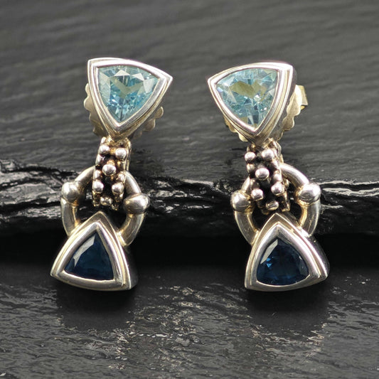 Vintage Michael Dawkins Topaz, 14K Gold Post Sterling Silver Stud Earrings ER3179