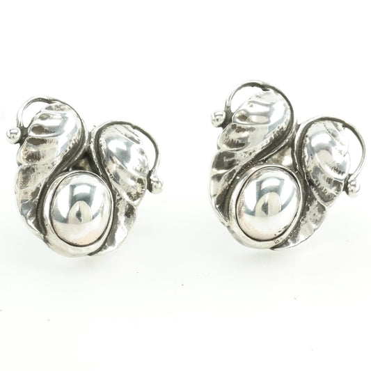 Georg Jensen Sterling Silver Earrings, Floral Wing Studs, Danish Modernist Jewelry