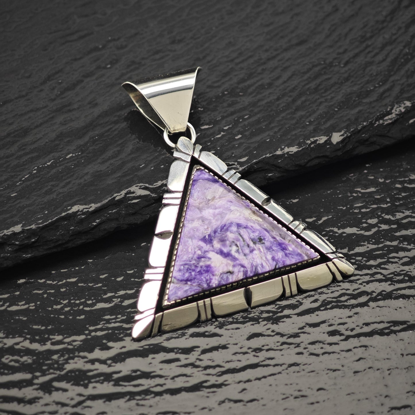 Navajo Charoite Pendant Sterling Silver Triangle P2821