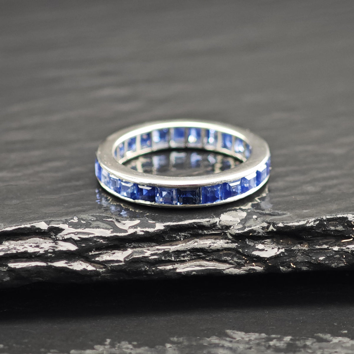 Art Deco Natural Sapphire Platinum Eternity Band 3.4mm Ring Sz 6 1/4 R6758