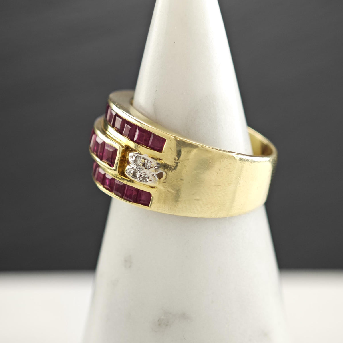 Natural Ruby & Diamond 14K Gold Wide Band Ring Sz 6 3/4 R6789