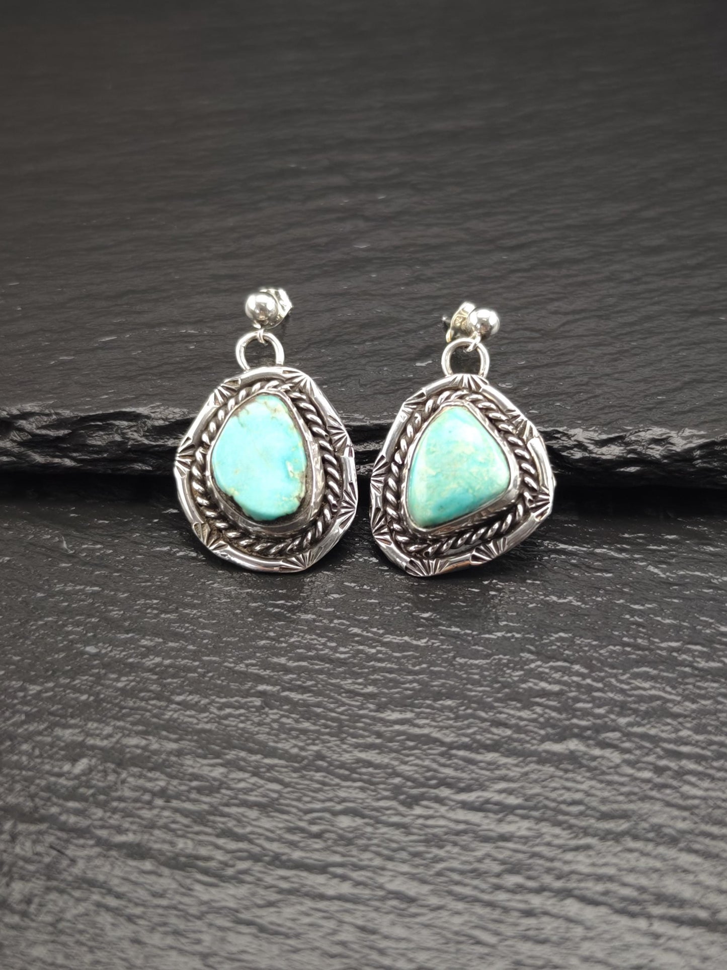 Southwest Turquoise, Stamped Stud/Dangle Earrings Sterling Silver