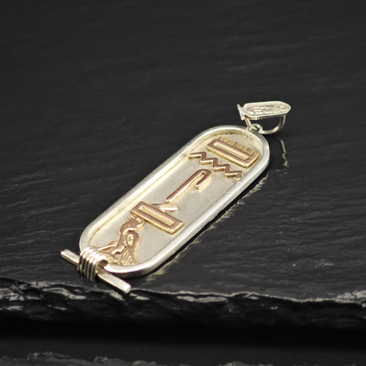 Large Egyptian Cartouche Gold Accent Sterling Silver Pendant P3095
