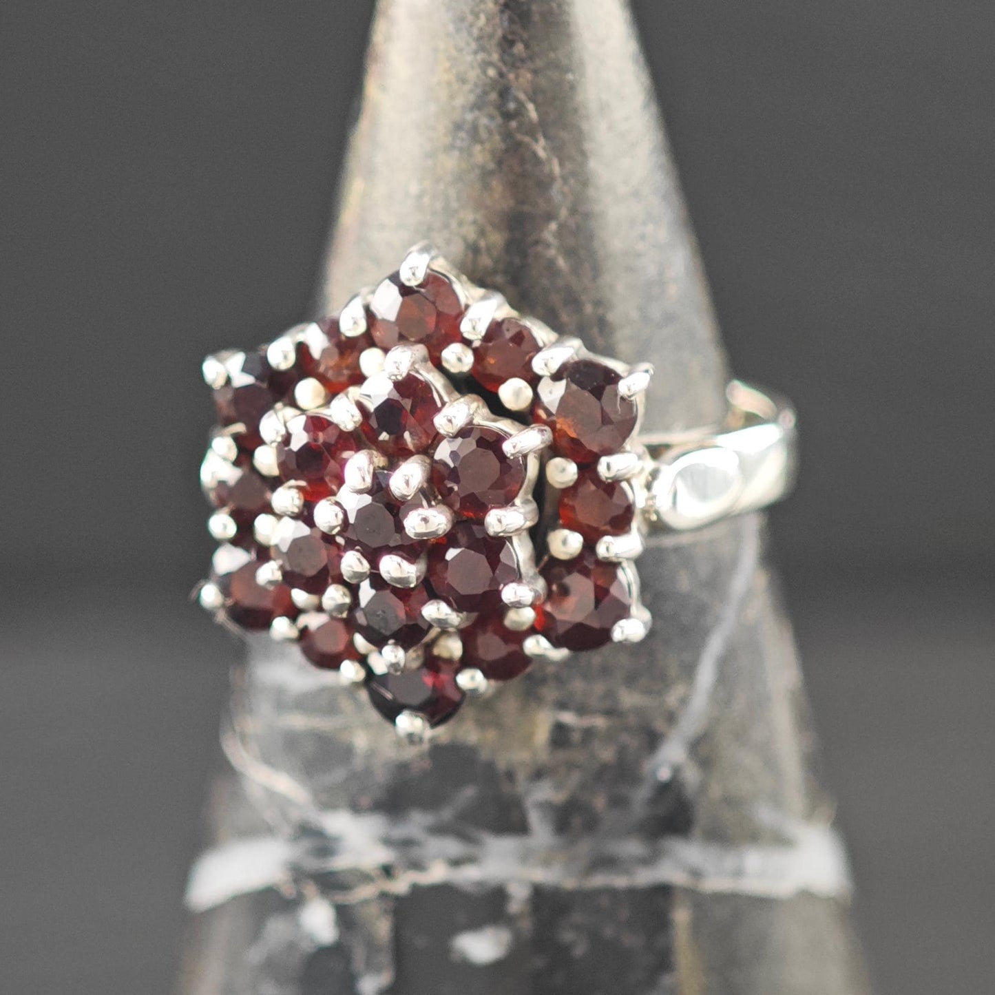 CNA Garnet Floral Ring Sterling Silver
