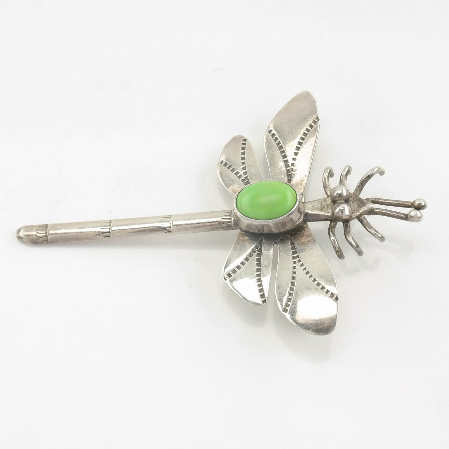 Navajo Sterling Silver Brooch Dragonfly Green Gaspeite