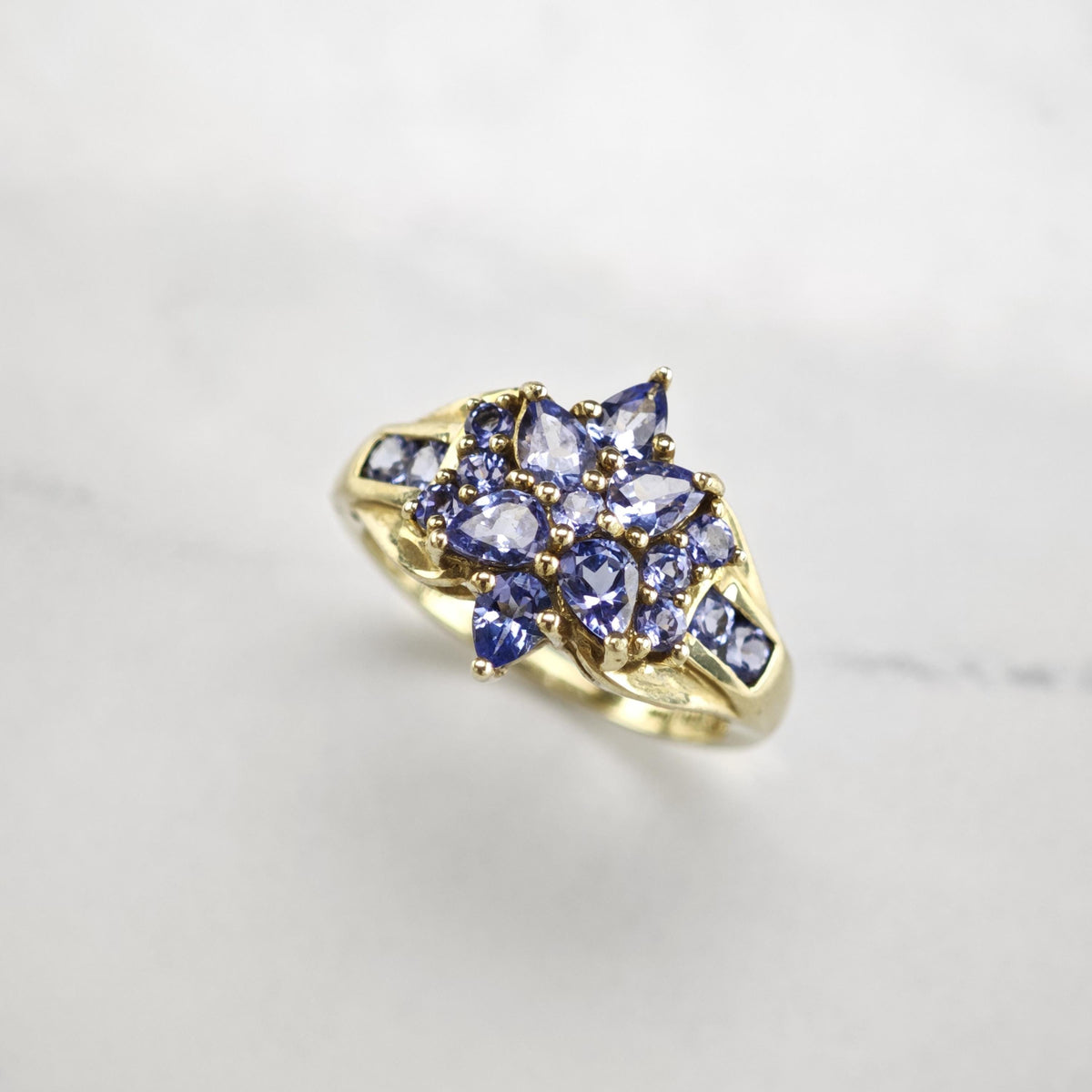 Tanzanite Cluster 10K Gold Ring Sz 6 3/4 R6780