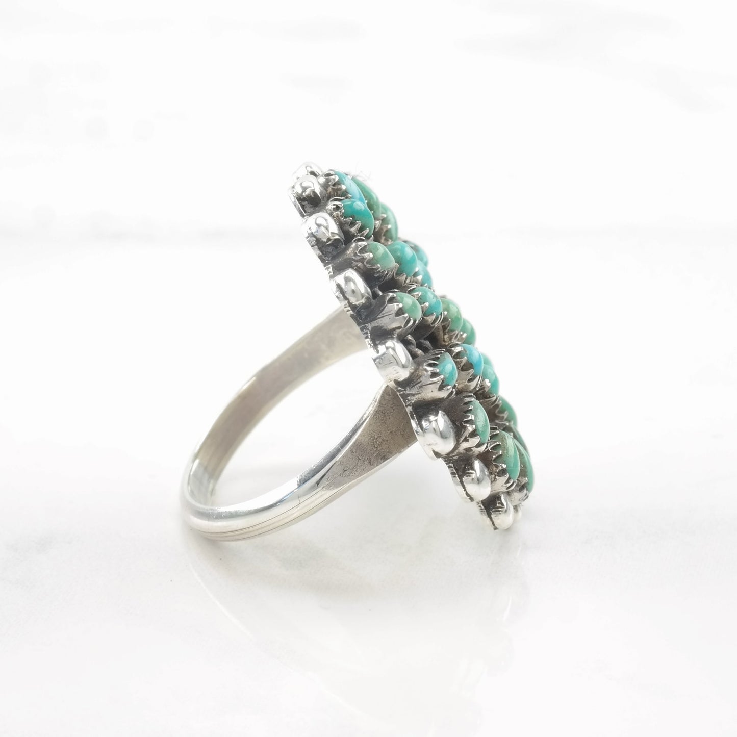 Vintage Native American Ring Turquoise Cluster Sterling Silver Size 6 1/2