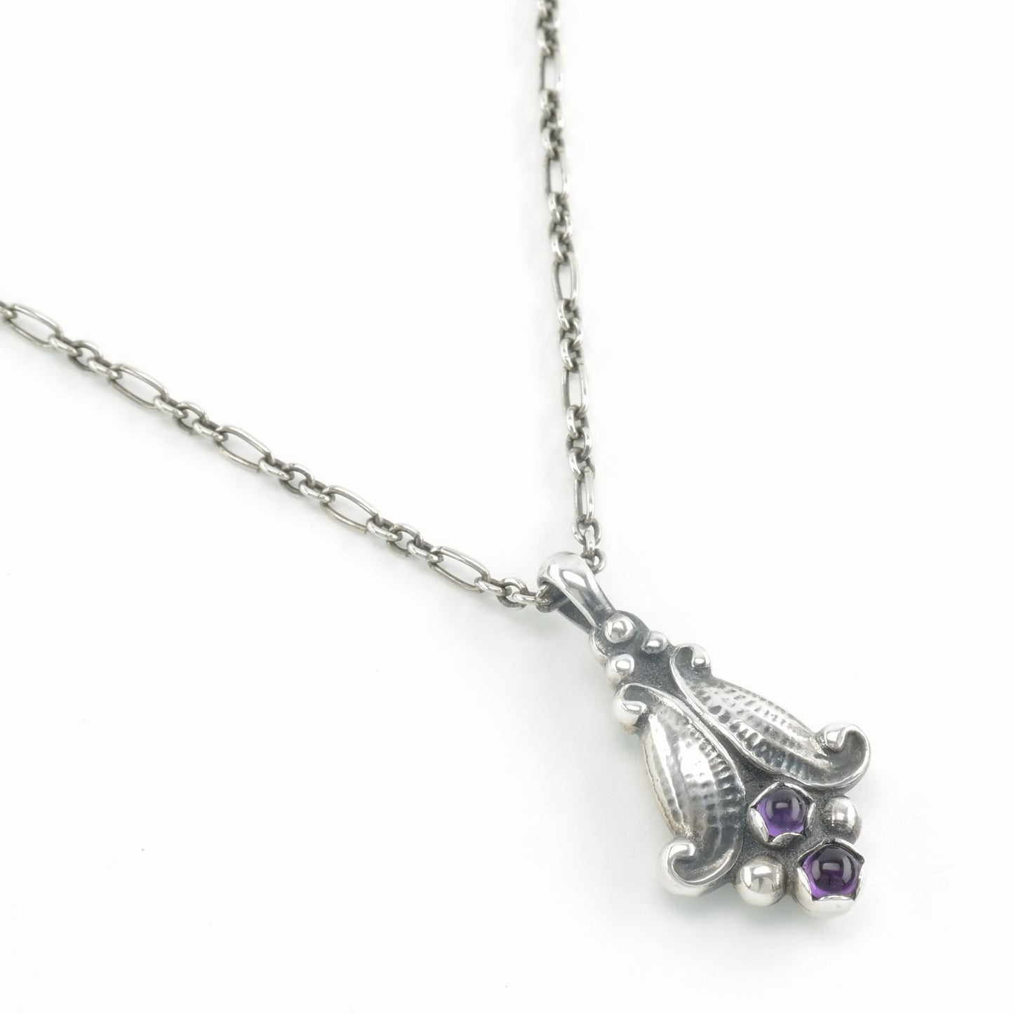 Georg Jensen Sterling Silver Amethyst Flower, Heritage Collection Necklace