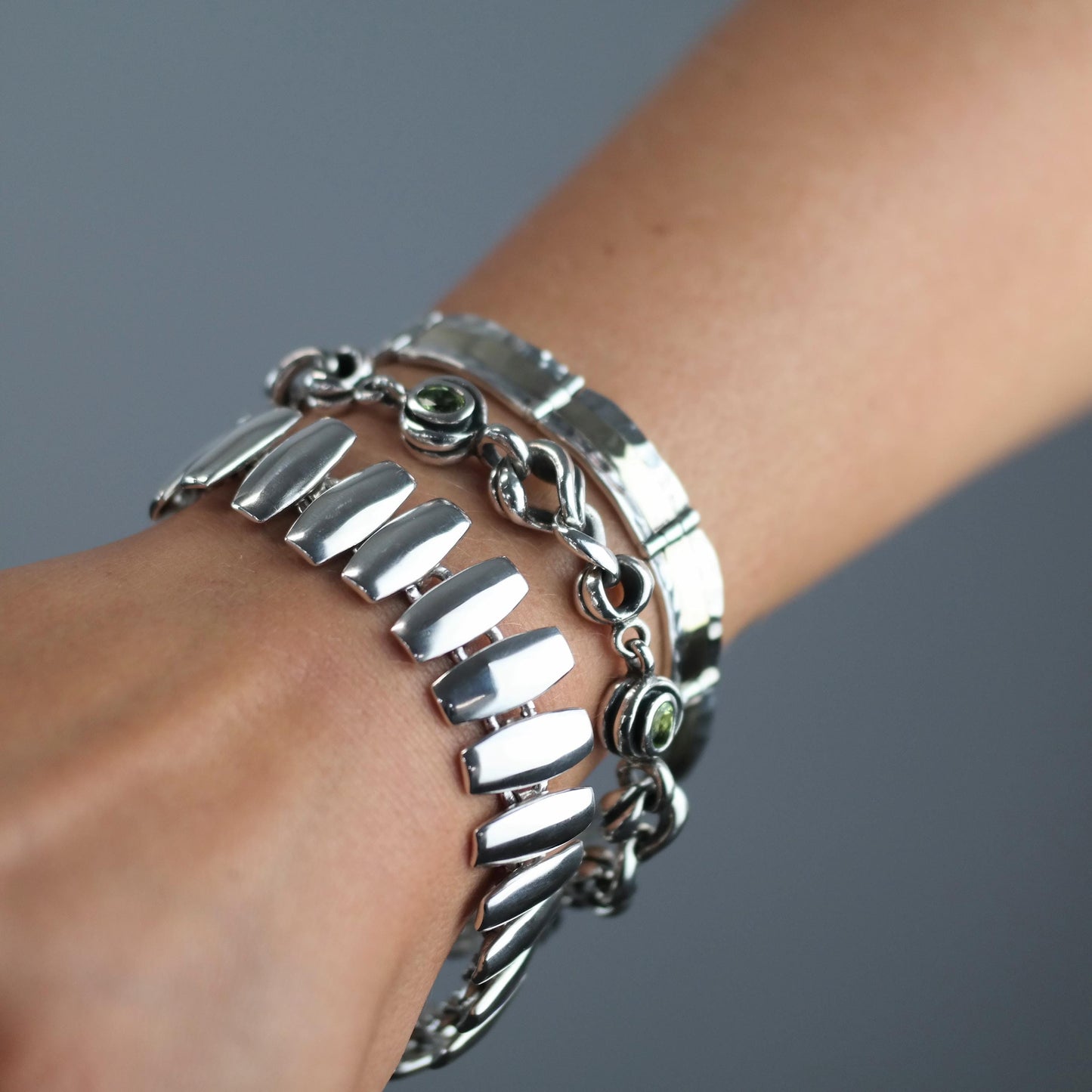 Vintage Two Tone Hammered Bracelet 14k Gold Sterling Silver