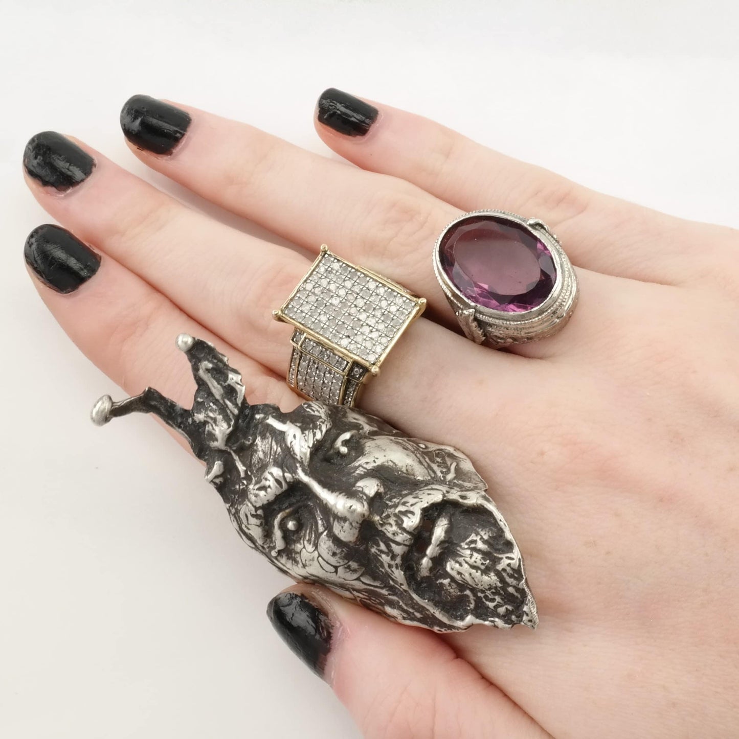 Art Deco Revival Silver Ring Amethyst Filigree Sterling Purple Size 5 1/2