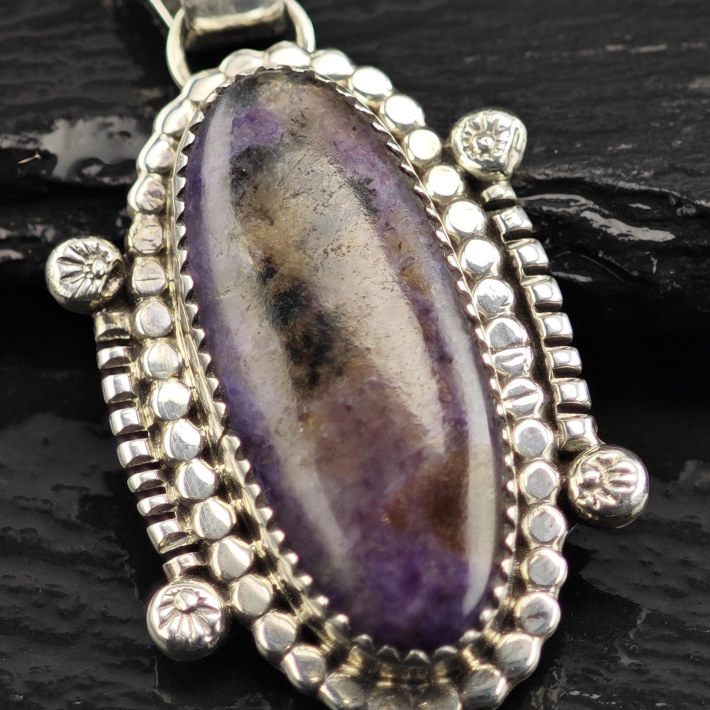 Vintage Running Bear Sugilite Lab Opal Pendant Sterling Silver P3056