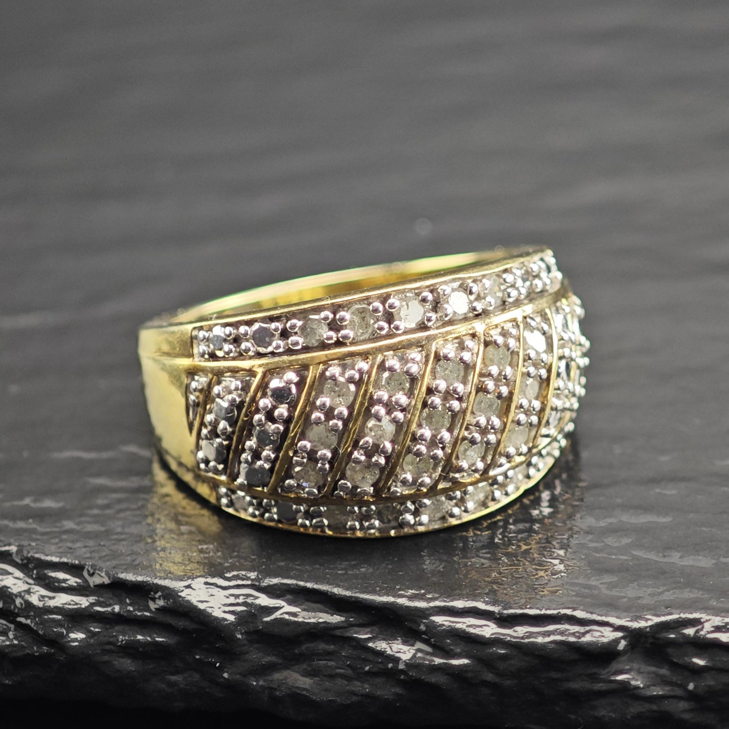Diamond Gold Plated Sterling Silver Ring Sz 8 R6635