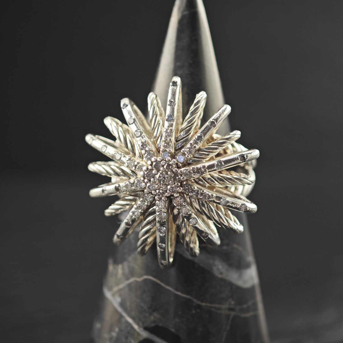 Vintage David Yurman, Star Diamond Ring Sterling Silver