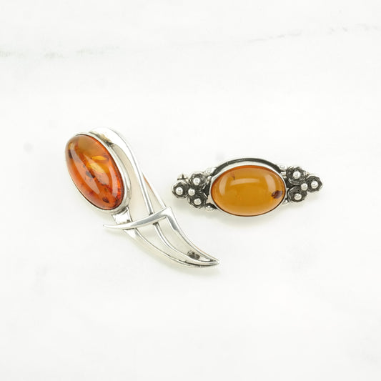 Choice: Sterling Silver Brooch Orange Baltic Amber