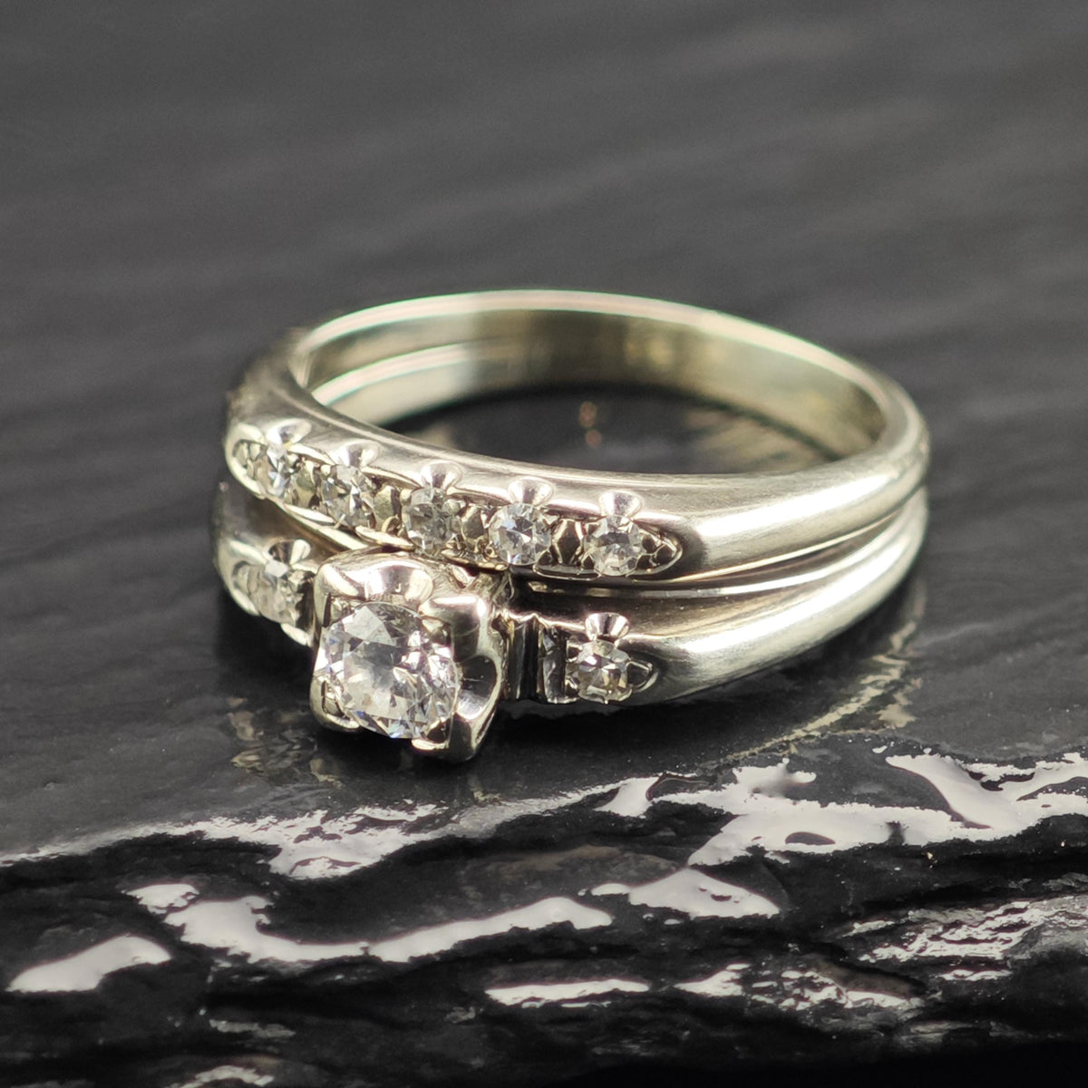 Diamond Double Band 18K White Gold Ring Sz 5 1/4 R6766