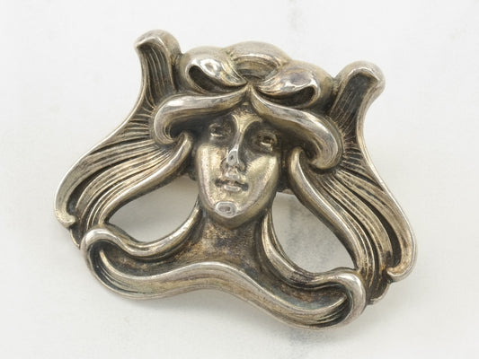 Art Nouveau Kerr Sterling Silver Lady Brooch