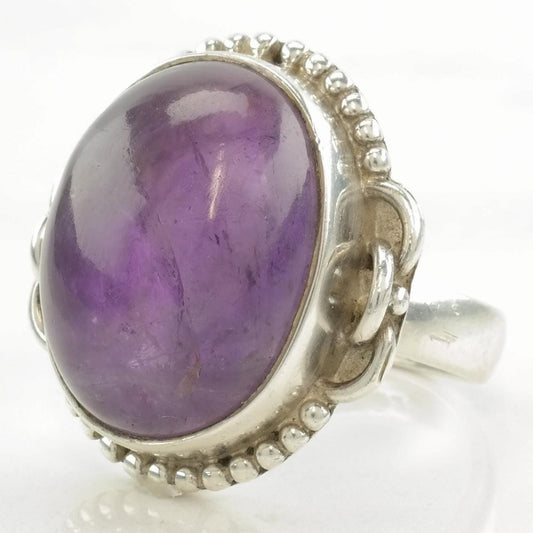 Vintage Sterling Silver Ring Amethyst Chain Link Accent Size 8 3/4