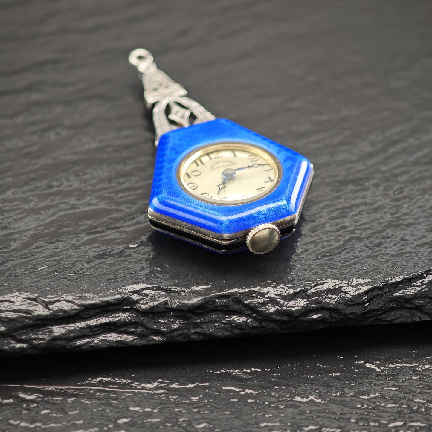 As Is Art Deco, Leicht-Mayer Lucerne, Enamel Pendant Watch Sterling Silver