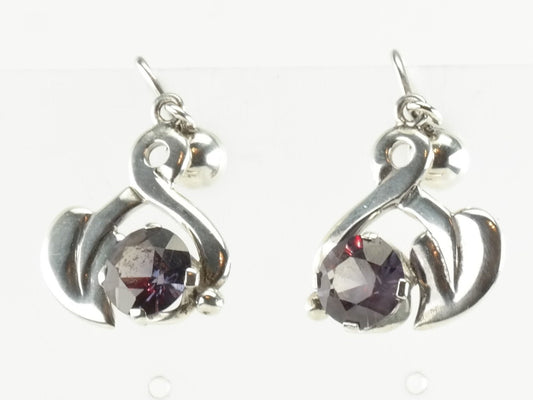 Taxco Sterling Silver Purple Corundum Leaf Earrings Screw Back