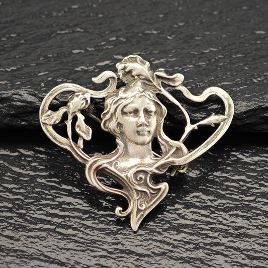 Vintage Art Nouveau Style Women Pendant/Brooch Sterling Silver