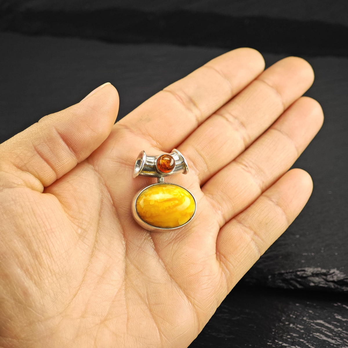 Butterscotch Amber Tube Bail Sterling Silver Pendant P3130
