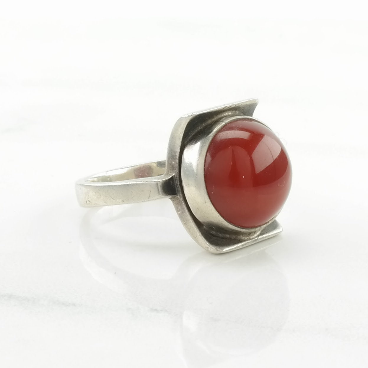 Germany Silver Ring Carnelian Solitaire, Mid Century Sterling Red Size 6 1/2