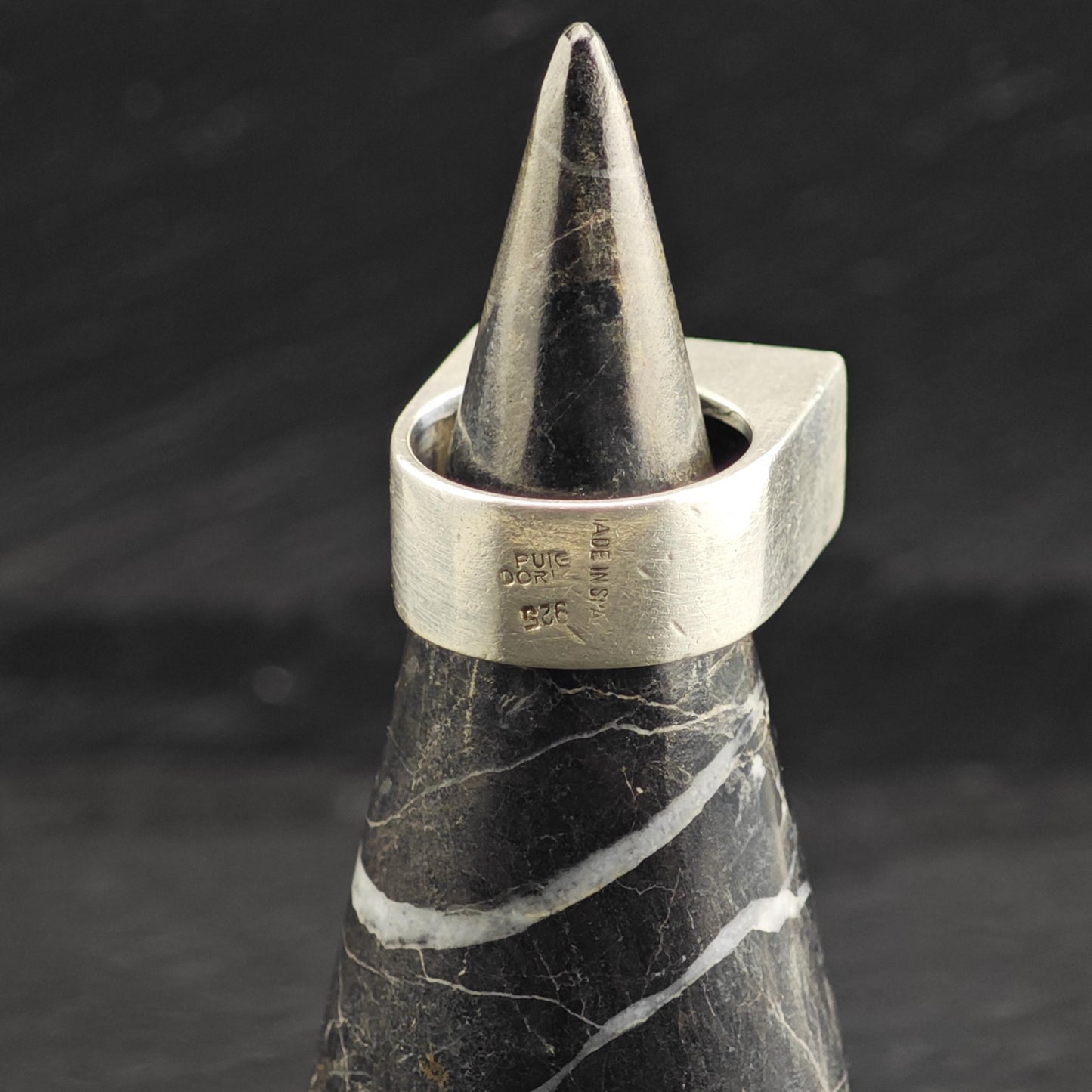 Modernist Ebony Wood Sterling Silver Ring By José María Puig Doria Sz 6 1/4 R6704