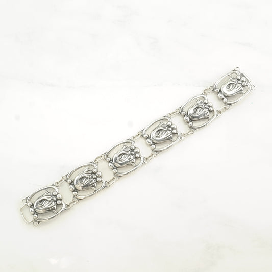 Vintage Art Nouveau Style Sterling Silver Link Bracelet Floral