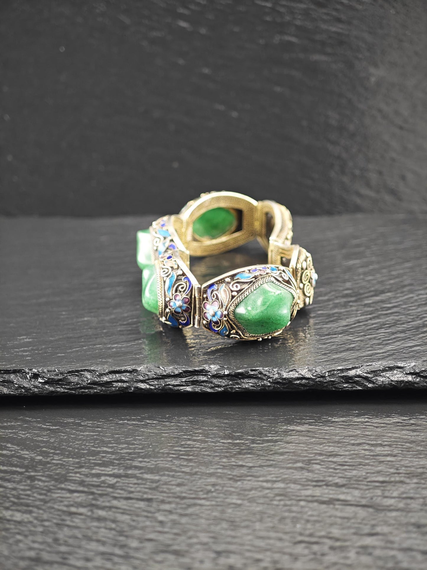 Chinese Export Gold Gilded, Enamel Bracelet Sterling Silver