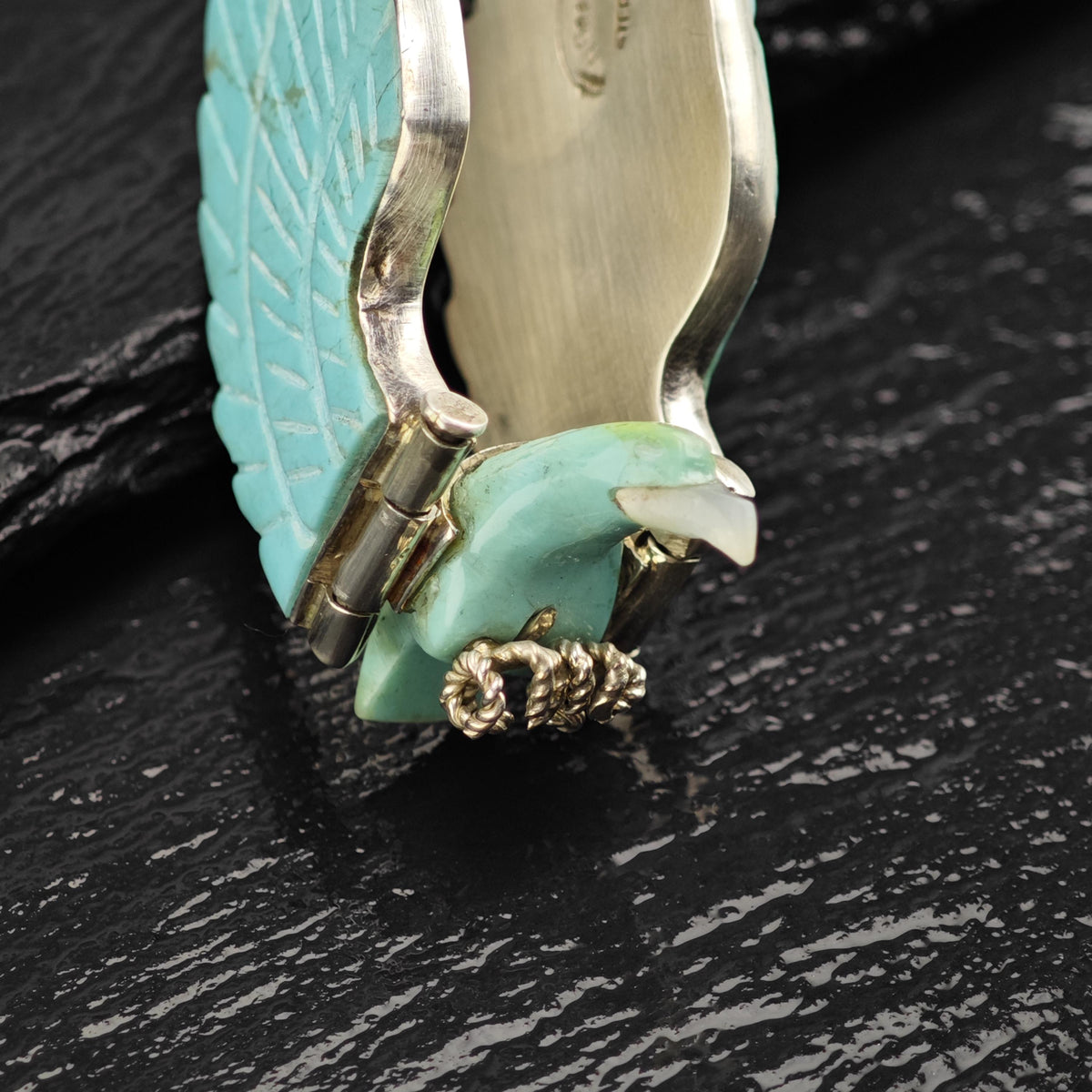 Vintage Navajo Carved Turquoise Eagle Pendant Necklace N2786