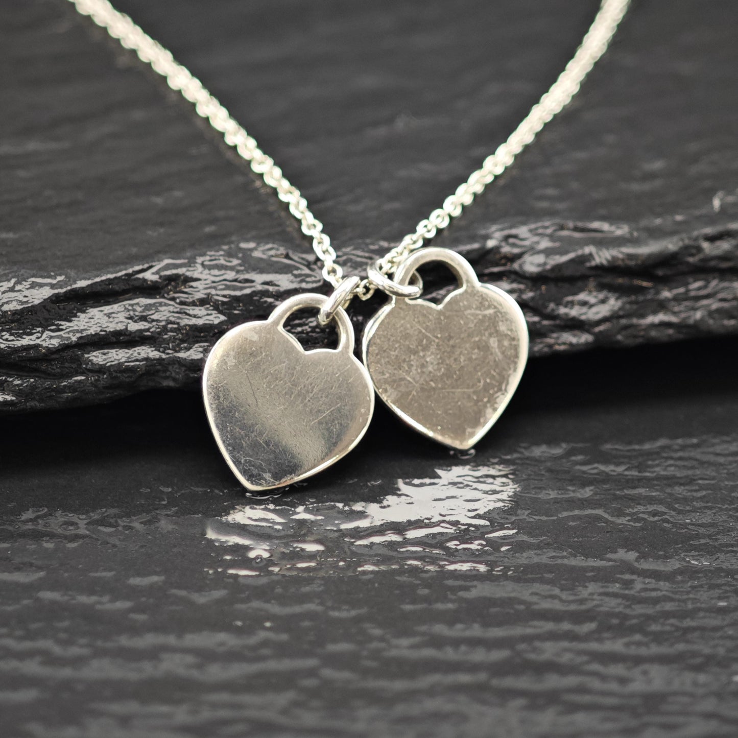 Vintage Tiffany Sterling Silver Teal Double Heart Enamel Necklace