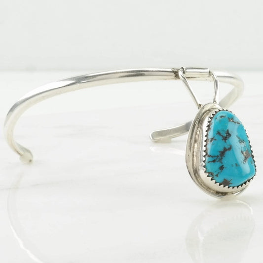 Vintage Southwest Sterling Silver Cuff Bracelet Blue Turquoise Hanging Pendant