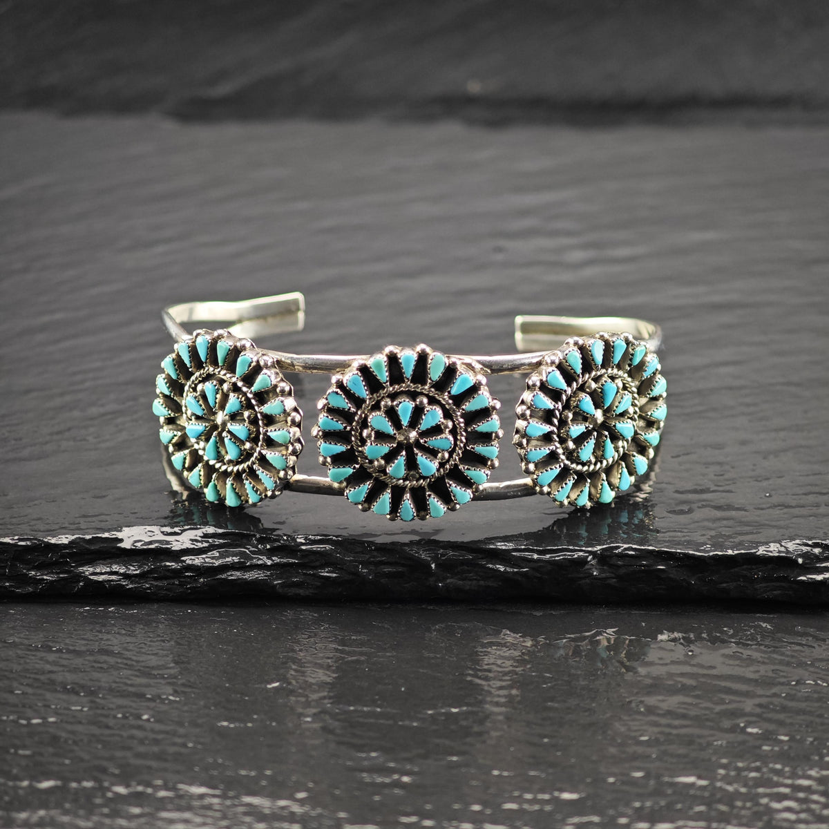 Vintage Zuni Native American Needlepoint Turquoise Sterling Silver Cuff Bracelet Sz 6 3/4" BR3168