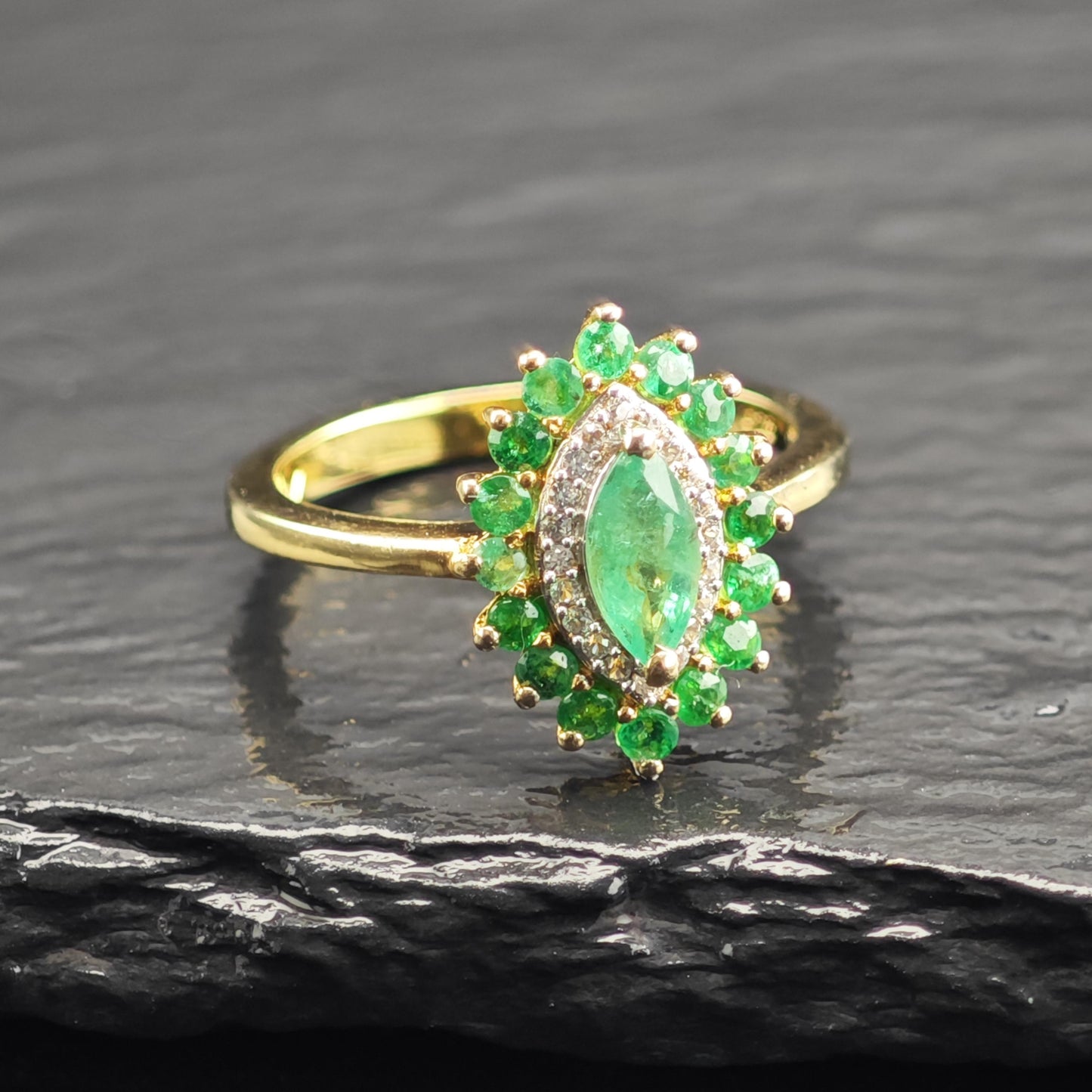 Gold Plated Emerald Sterling Silver Ring Sz 6 R6711