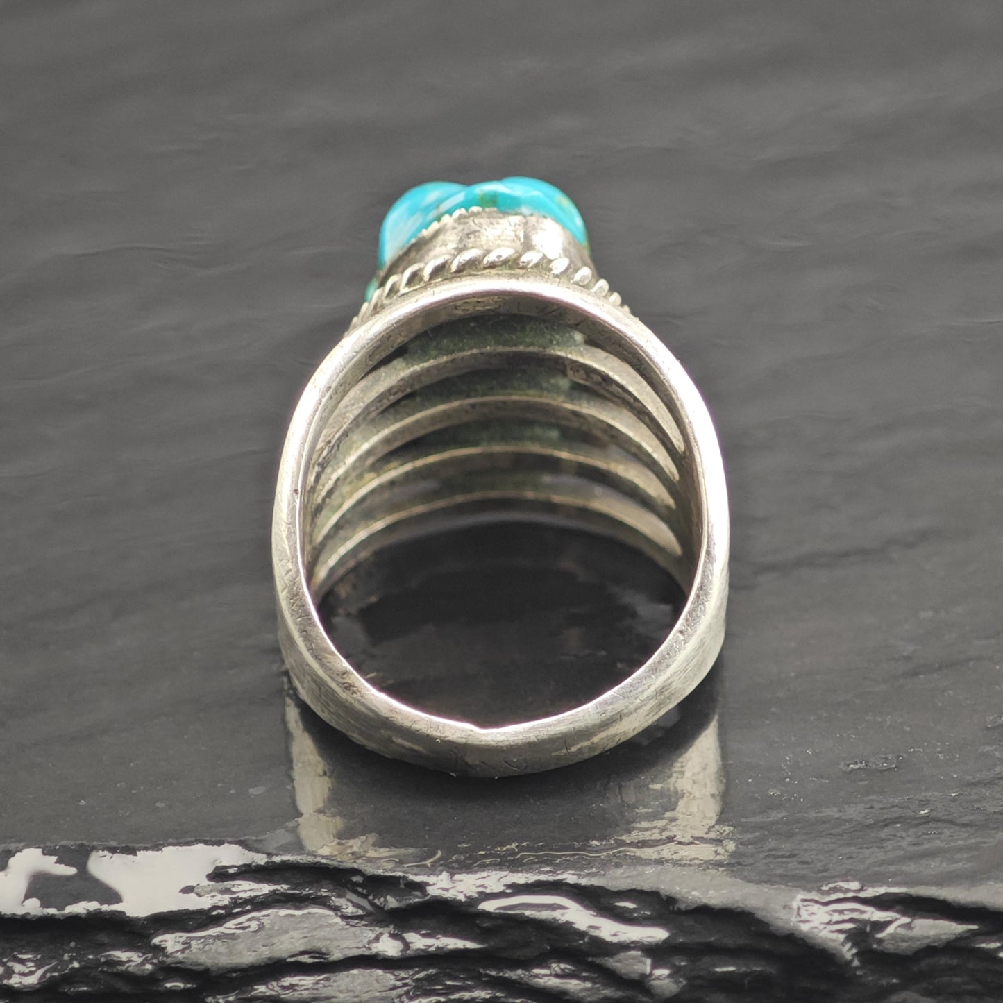 Carved Turquoise Frog Sterling Silver Native American Ring Sz 7 1/2 R6684