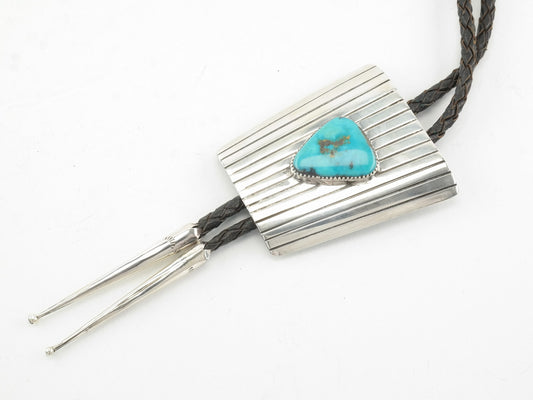 Vintage Native American Sterling Silver Turquoise Blue Gem Bolo Tie