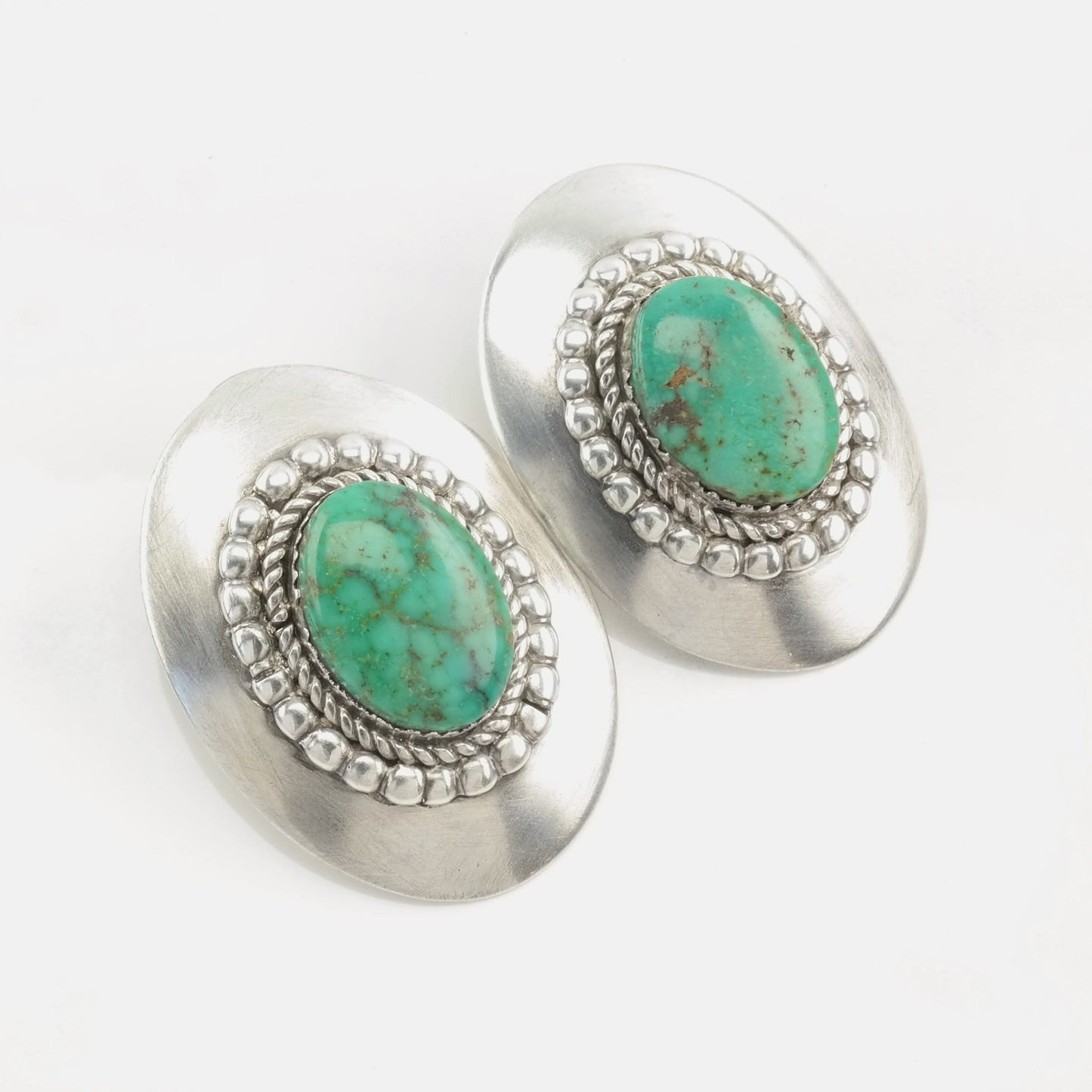 Native American Sterling Silver Turquoise Shield Earrings Stud