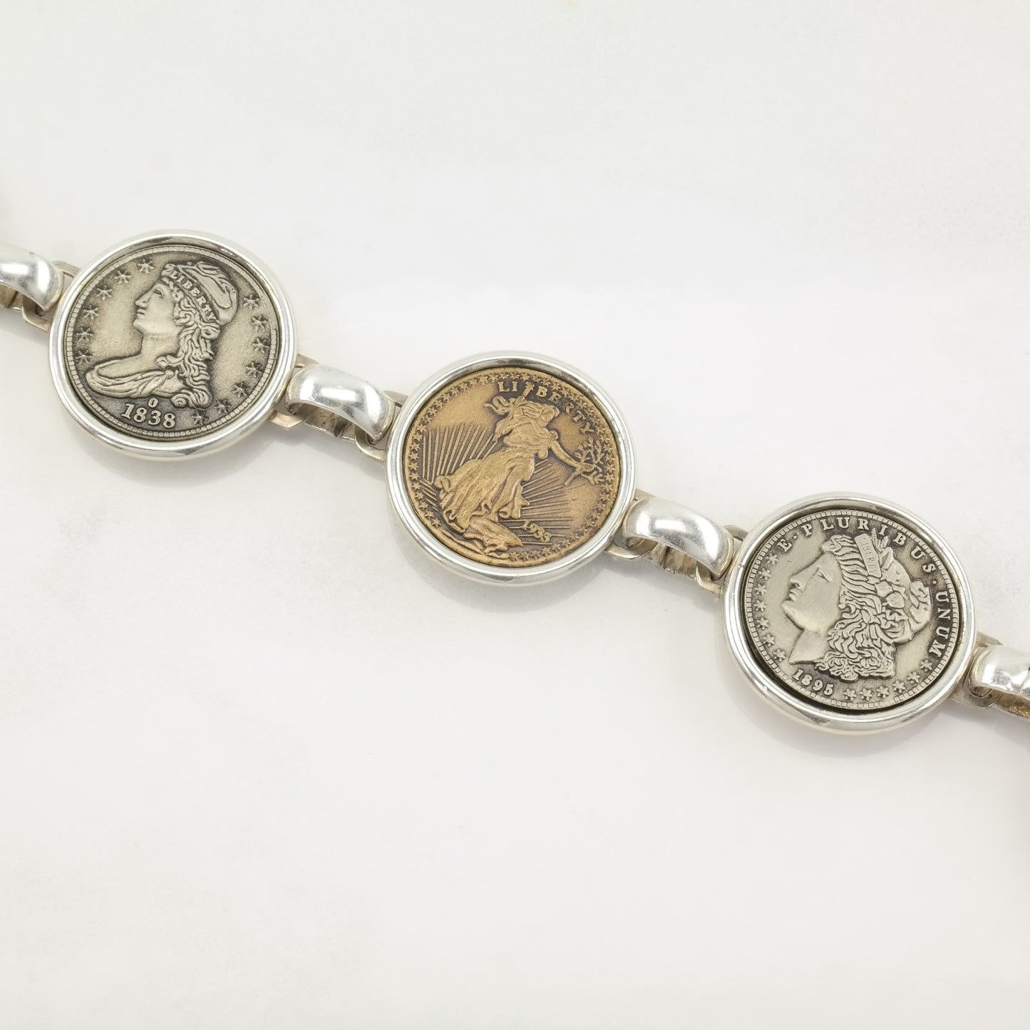 Designer Sterling Silver Link Bracelet Replica Coins