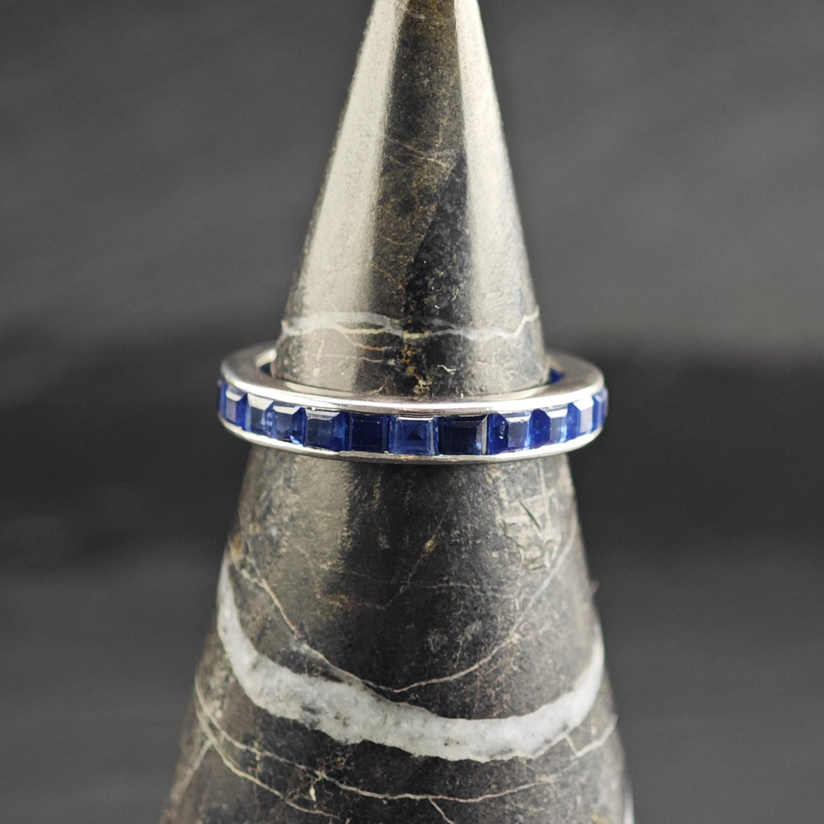 Art Deco Natural Sapphire Platinum Eternity Band 3.4mm Ring Sz 6 1/4 R6758