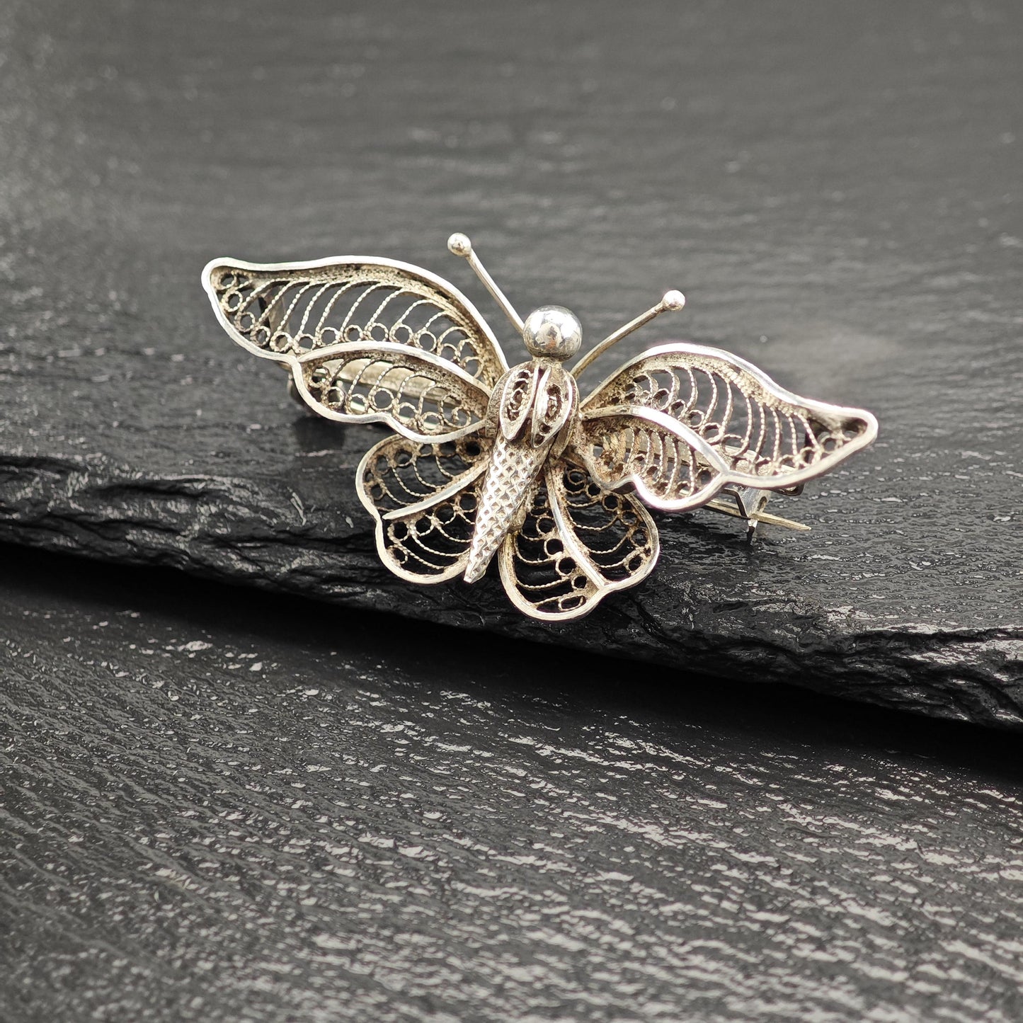 Butterfly, Filigree Art Nouveau Style Sterling Silver Brooch