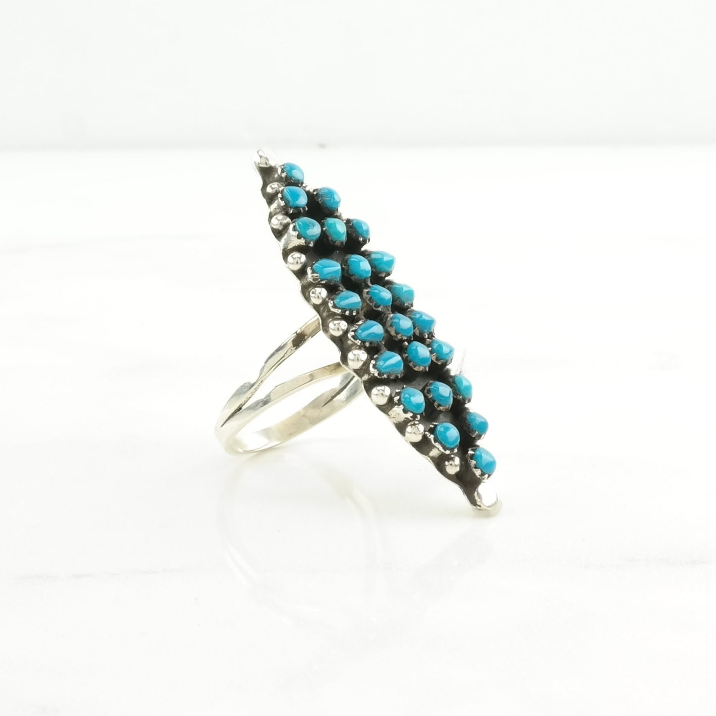 Southwest Silver Ring Block Turquoise Cluster Sterling Blue Size 7 1/4