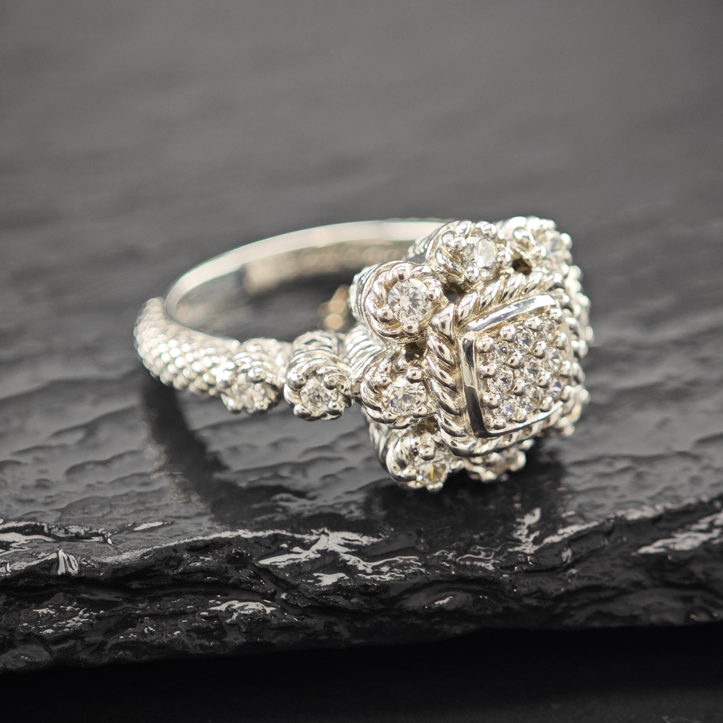 Judith Ripka CZ Floral Sterling Silver Ring Sz 10