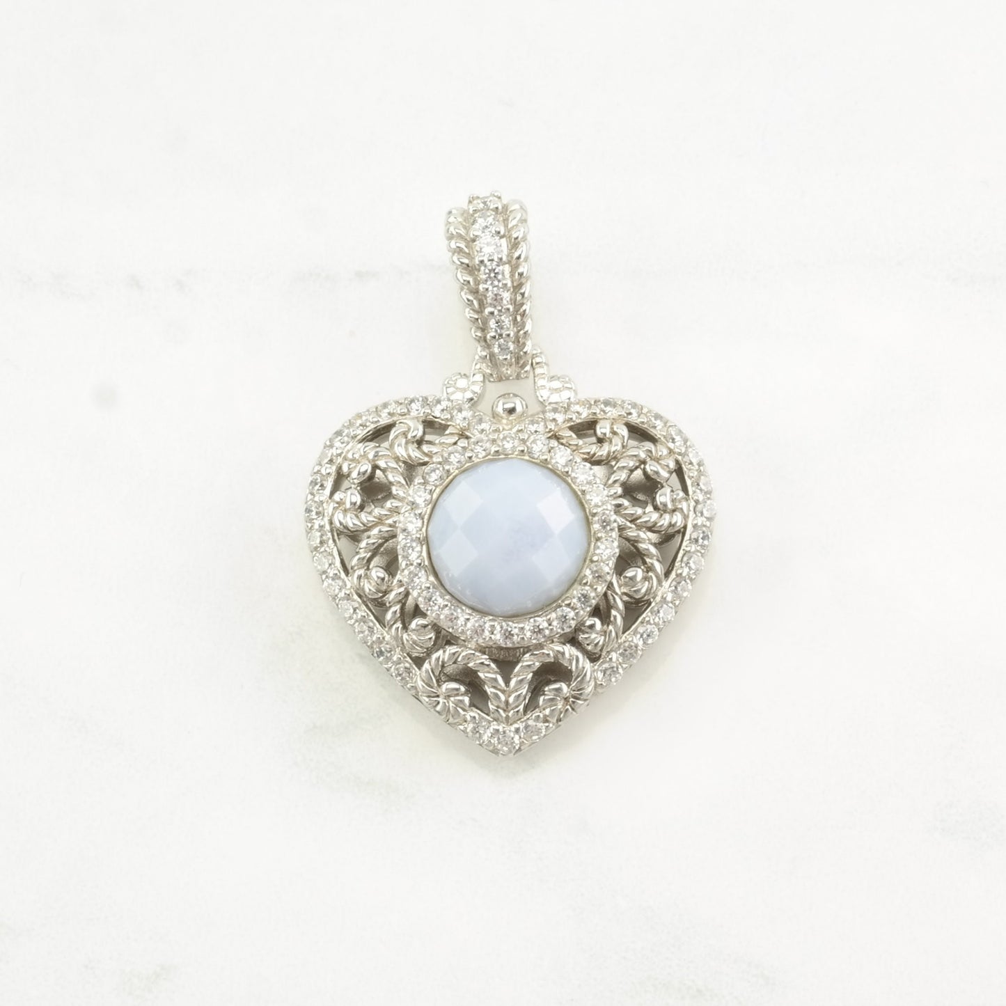 Vintage Judith Ripka Quartz, Chalcedony Heart Sterling Silver Pendant